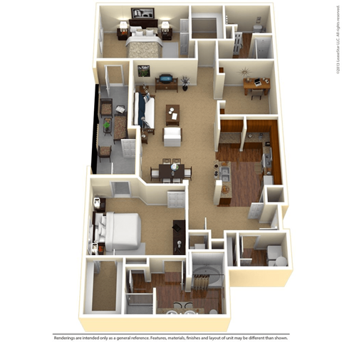 Floor plan for 2 beds, 2 baths, 1461 sqft